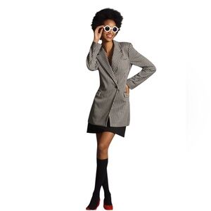 Anthropologie MAEVE Longline Gingham Blazer Jacket Size XL Black White Neutral